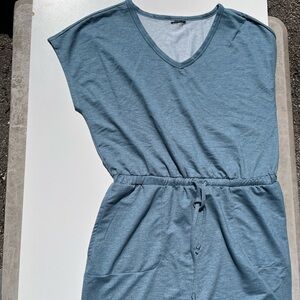 Casual V-Neck Drawstring Jumpsuit in Dusty Blue
